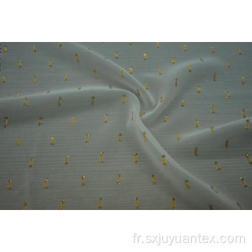 Tissu en mousseline de soie jacquard à pois lurex or polyester